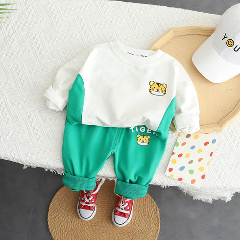 Spring and autumn boy's round neck sweater long sleeve two-piece set